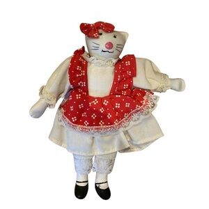 Anthropomorphic Cat vintage Dress Cloth Body Ceramic Head Christmas ornaments